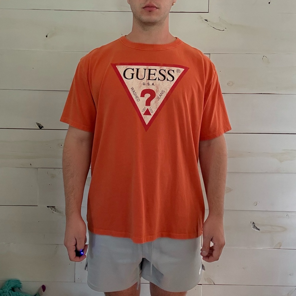 Guess Orange Short Sleeve Tee with Signature Logo